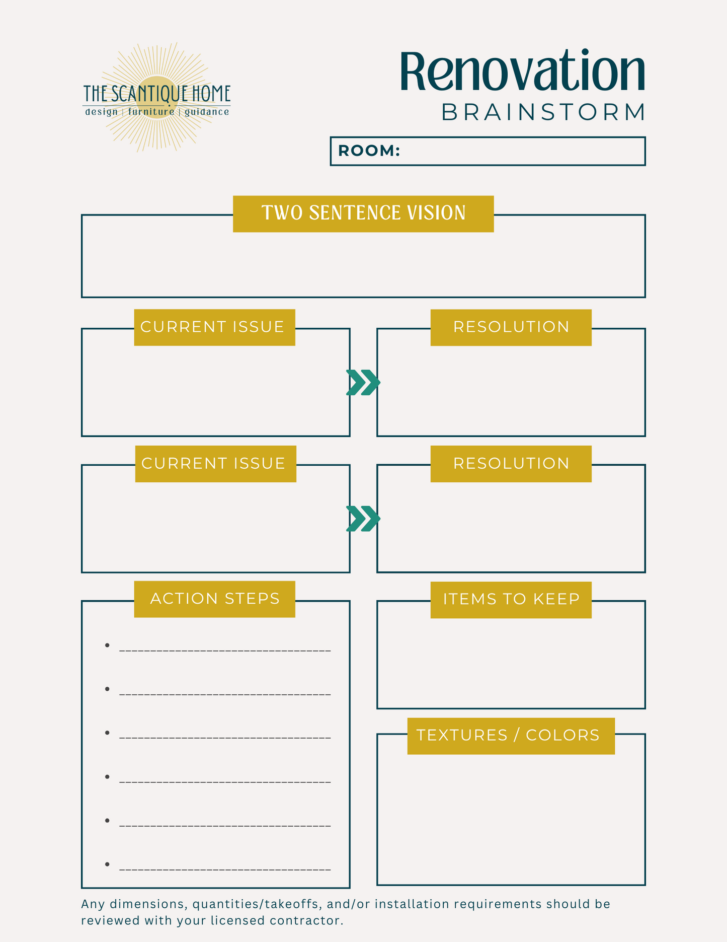Renovation Brainstorm Worksheet