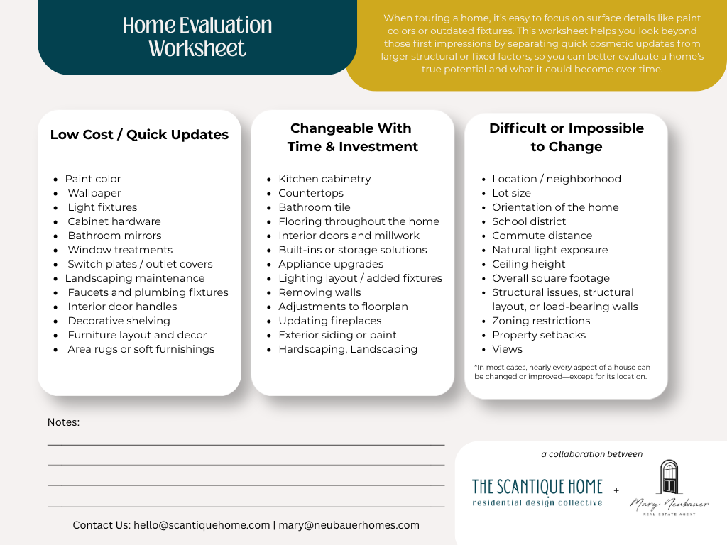 Home Tour Evaluation Worksheet (Real Estate)