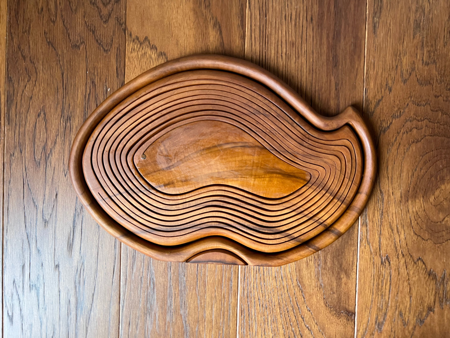 1960s Danish Modern Expanding Teak Decorative Basket / Tray