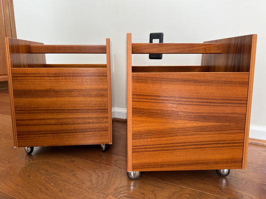 Pair of Burksbo Mid-Century Scandinavian Teak LP / Record Caddies on Wheels