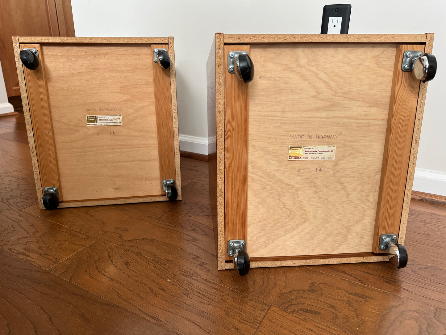 Pair of Burksbo Mid-Century Scandinavian Teak LP / Record Caddies on Wheels