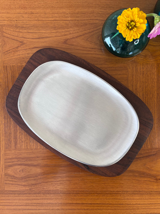 Gladmark Walnut and Stainless Sizzler Plate