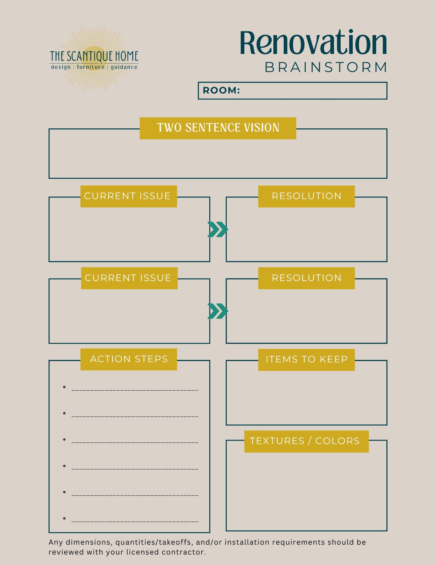 Renovation Brainstorm Worksheet